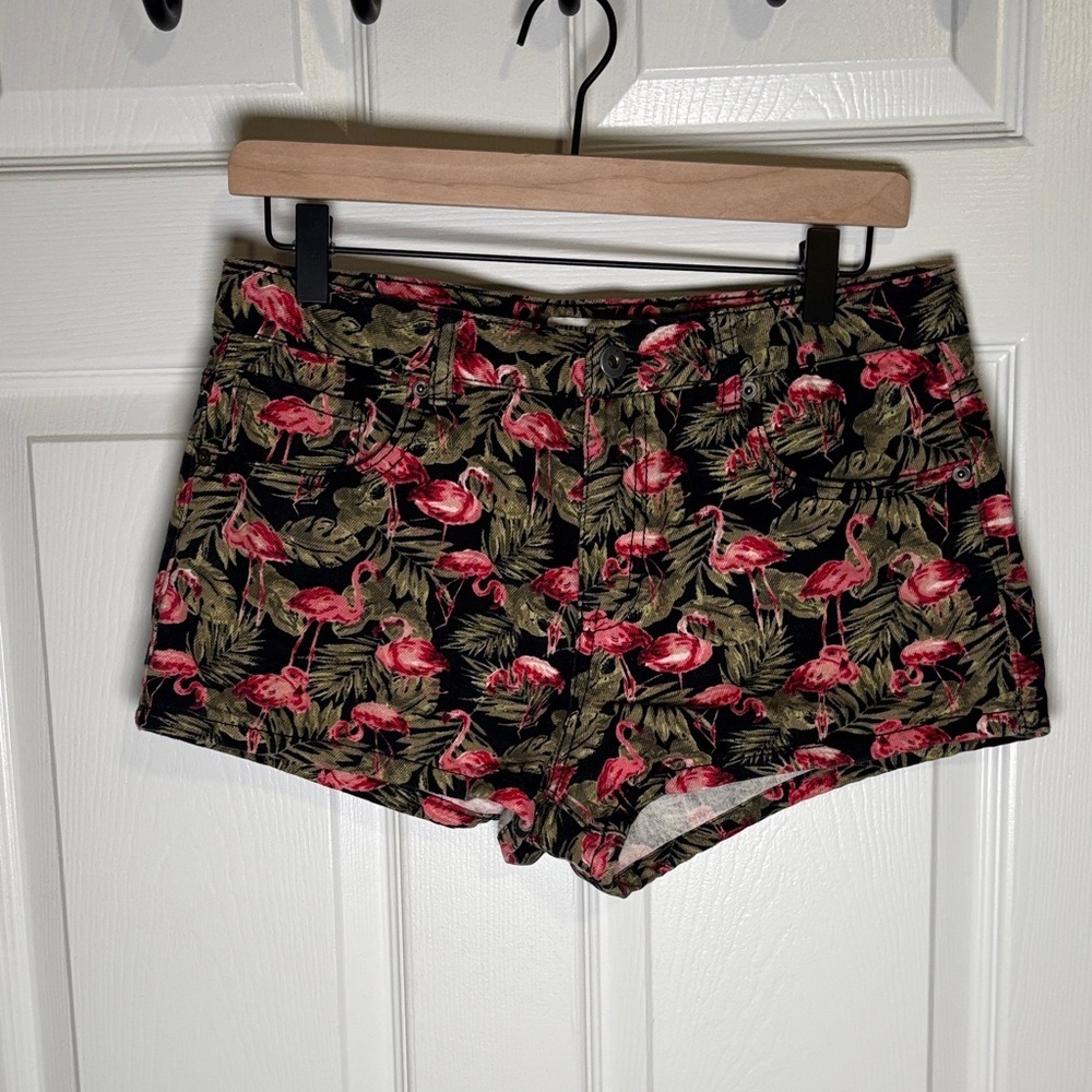 Forever 21 Premium Denim Tropical Flamingo Print Shorts